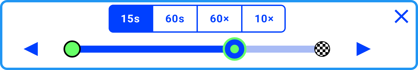 El panel de la barra de reproducción de ancho completo con estilos de reproducción y cursor